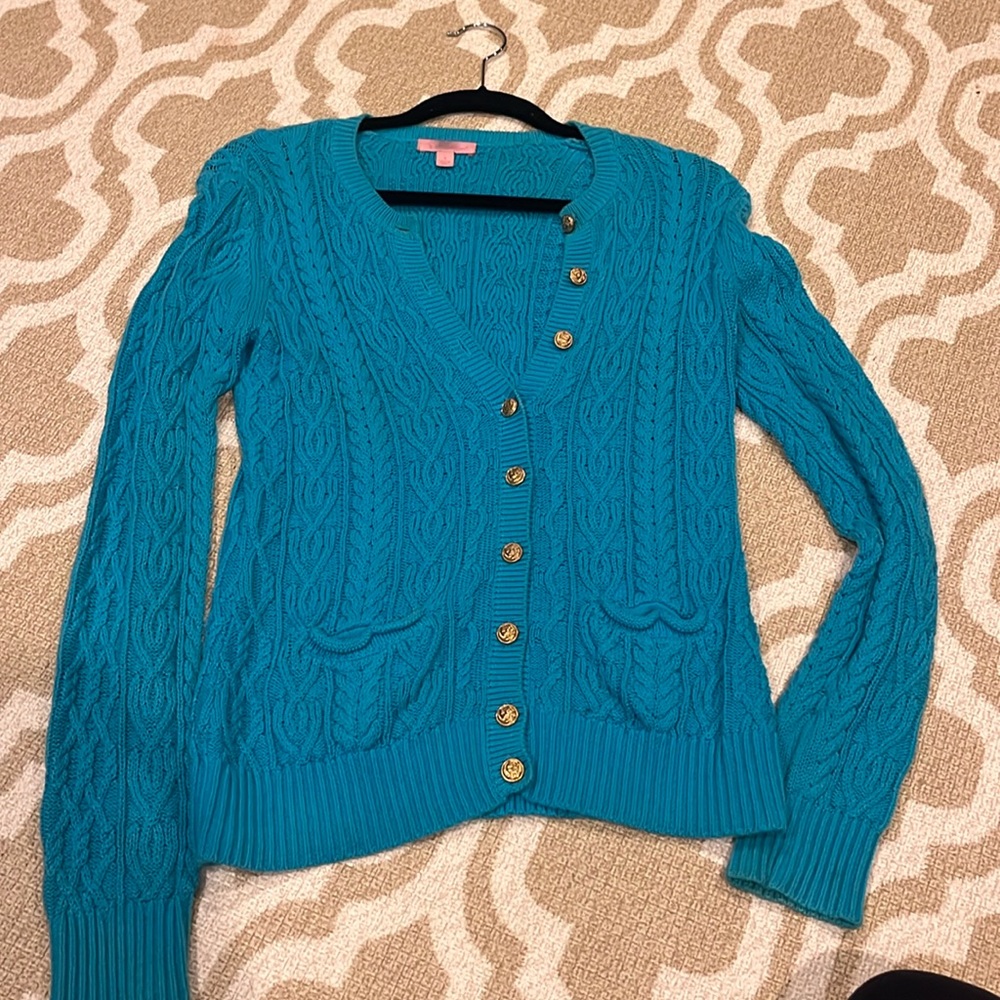 Lilly Pulitzer Teal Cable Cardigan